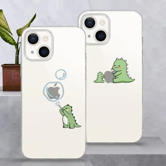 Bubble Dinosaur Cherry Lovers Couple Phone Case for iPhone 8-16